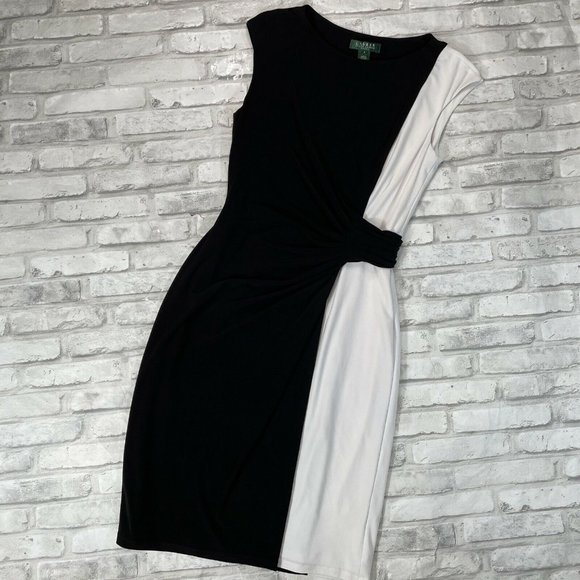 Lauren Ralph Lauren Dresses & Skirts - Lauren Ralph Lauren, Size 8,Sleeveless, Black & White, Stretch Knit Sheath Dress